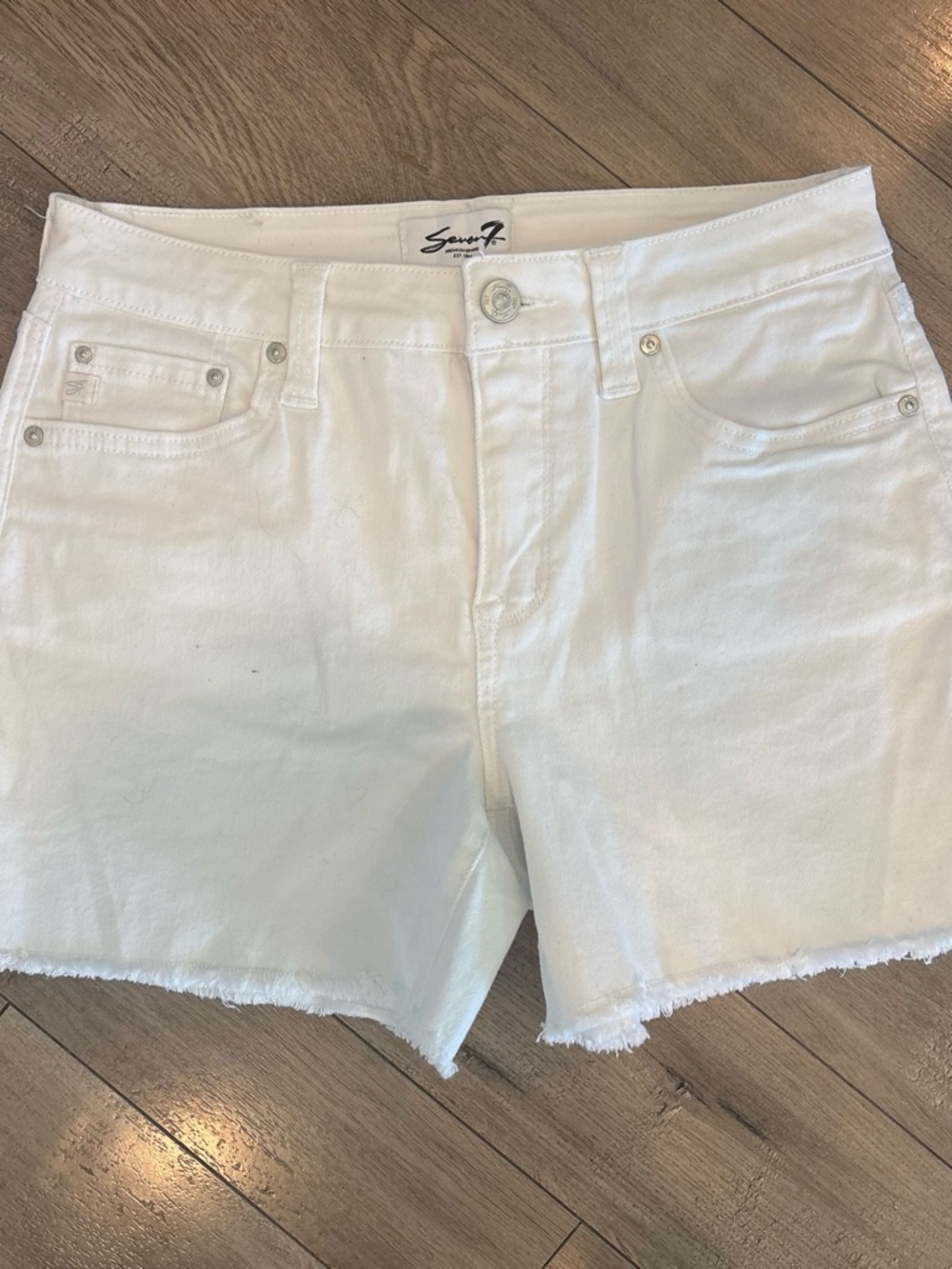 Seven7 White Frayed Hem Denim Shorts